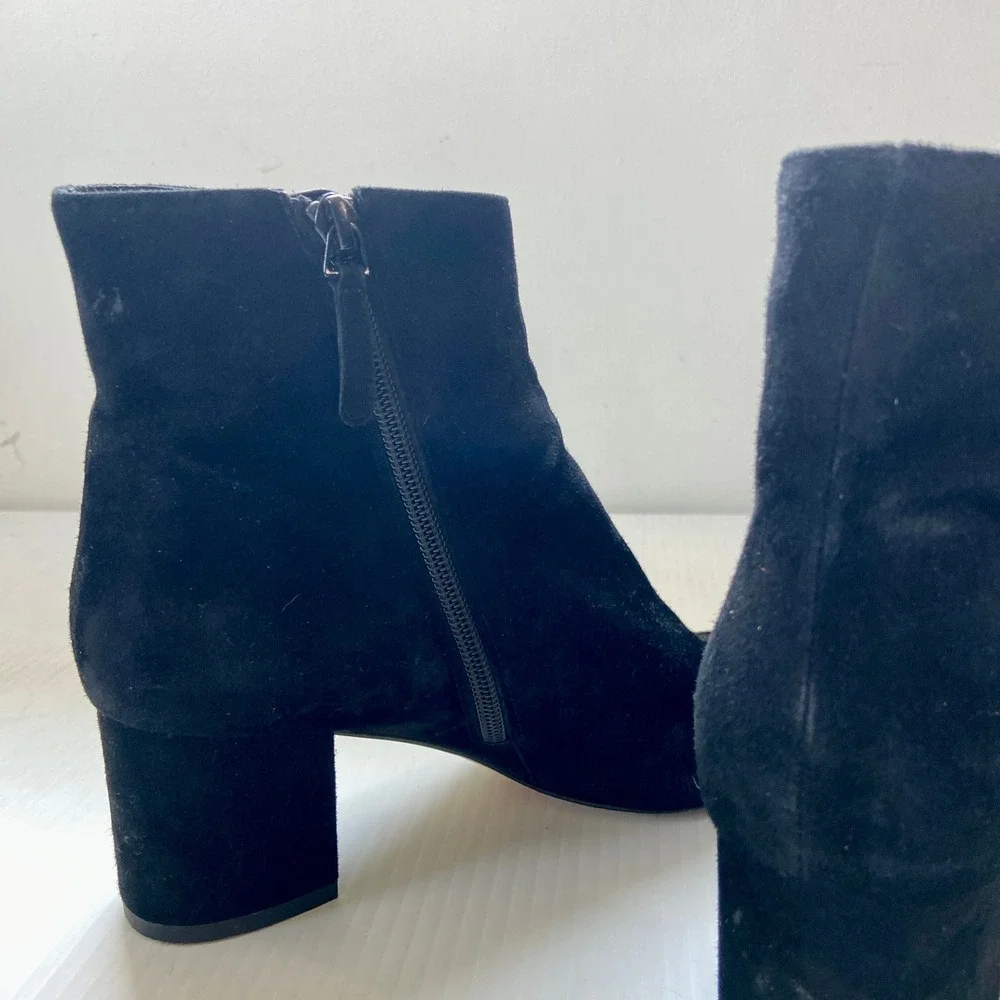 J Crew Hadley Suede Leather Block Heel Ankle Boot Black Womens 8